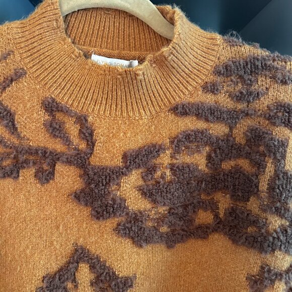 Cozy Burnt Orange Pullover with Brown Graphics - Size Small - Picture 4 of 8